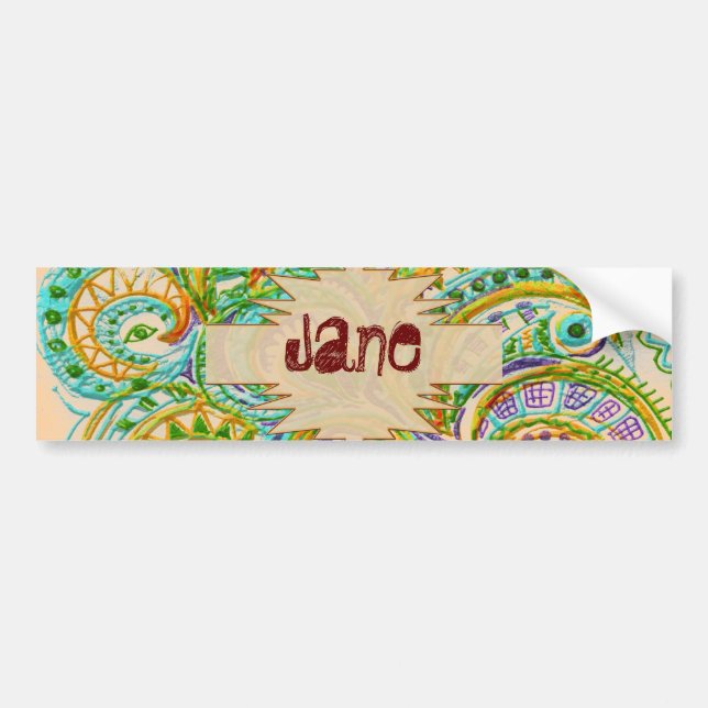 Böhmen Grönt Doodle Mönster Namn Sticker Bildekal (Framsidan)
