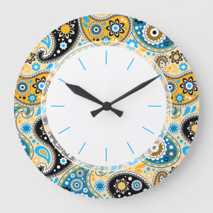 Böhmen Retro Blue och Guld Paisley Stor Klocka