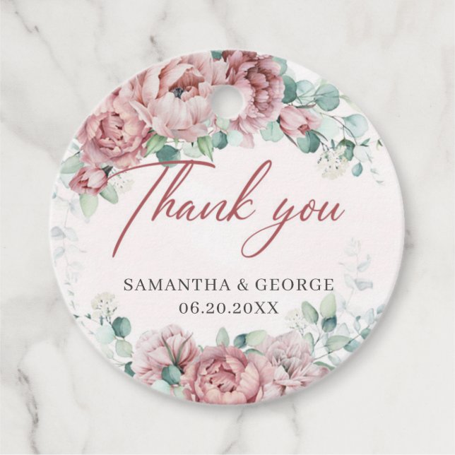 Böhmen ro eucalyptus guld ram bröllop gåvor etiketter (Framsida)