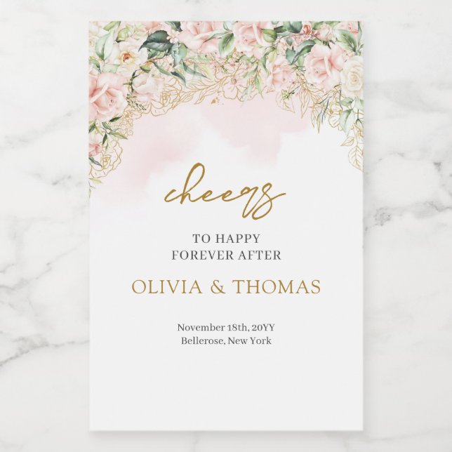 Böhmen  ro eukalyptus och guld bröllop vinetikett (Enkel etikett)