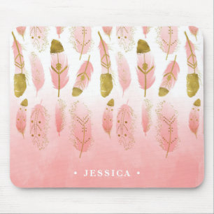 Böhmen Rosa och Guld Feathers Ombre Mousepad Musmatta