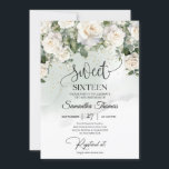 Böhmen vit ros och eucalyptus greenery guld inbjudningar<br><div class="desc">Bohemiskt vit ros och eukalyptus greenery guld ram sweet sixteen, charming av vimisk bohemisk design, inspirerad av det eviga vit ros - peonier - symbolen för kärlek, lush blomsterträdgård av mjuka vit ros-peonier, vävda i färsk eukalyptus greenery och vävda kring fax guld oval ram. Du vill vara en skogsnymph i...</div>