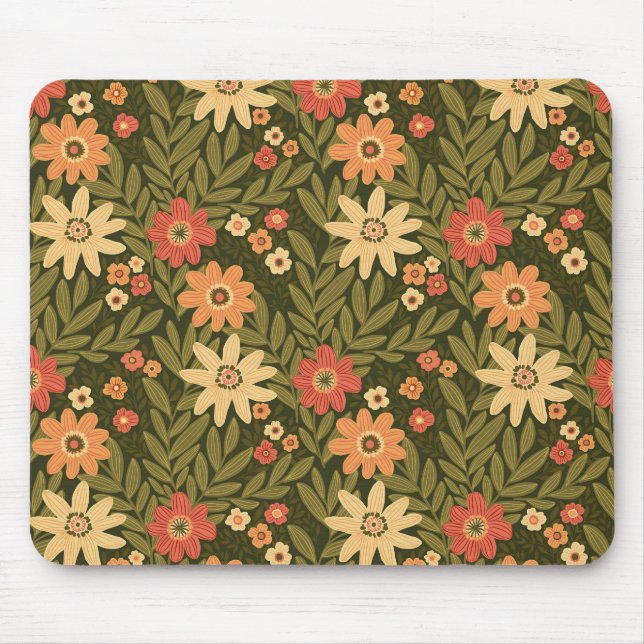 Böhmiska blommor i jordtoner musmatta (Framsidan)