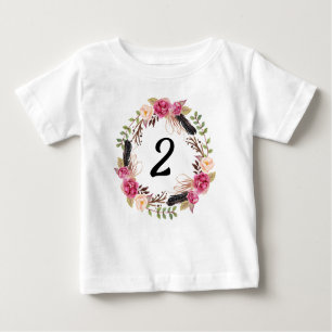 Boho 2:a Födelsedagsfesten Blommigt Girly T Shirt
