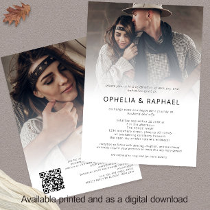 Boho 2 Photos Overlay QR-kod Bohemian Bröllop Inbjudningar