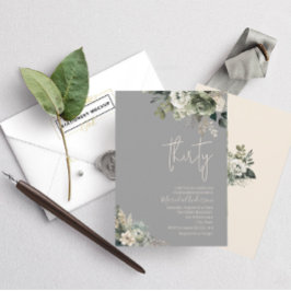 Boho 30 sage grönt blommor vattenfärgsfödelsedag inbjudningar