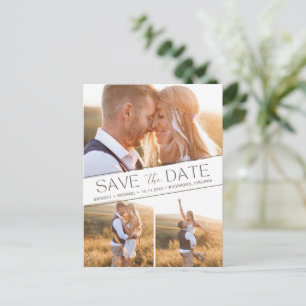 Boho 3 Foto Collage Bröllop Save the Date Meddelande Vykort