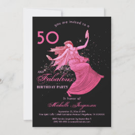 Boho 50:e födelsedag Kvinna Rosa Dancer Glitter Pa Inbjudningar