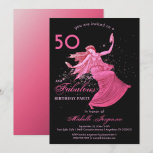 Boho 50:e födelsedag Kvinna Rosa Dancer Glitter Pa Inbjudningar