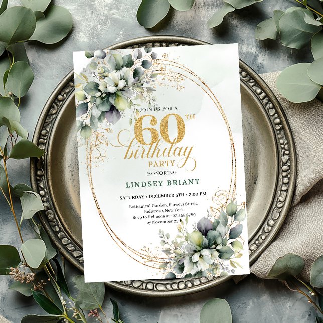 Boho 60-års födelsedags grönska löv inbjudan (Boho 60th Birthday Greenery Foliage Invite

)