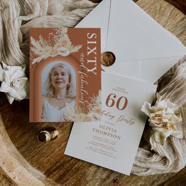 Boho 60-års födelsedagsfoto-inbjudan inbjudningar (Skapare uppladdad)