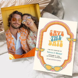 Boho 70-tals Retro Färgglatt Groovy Ram Bröllop Spara Datumet