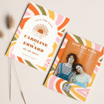 Boho 70s Groovy Vågigt Sol Spara datum Qr-koden Spara Datumet<br><div class="desc">Photo Burnt Orange Sol Retro Boho Spara datum Qr-kod</div>
