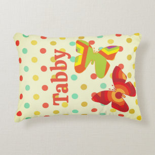 Boho 70's rand polka dot butterfly orange gult prydnadskudde