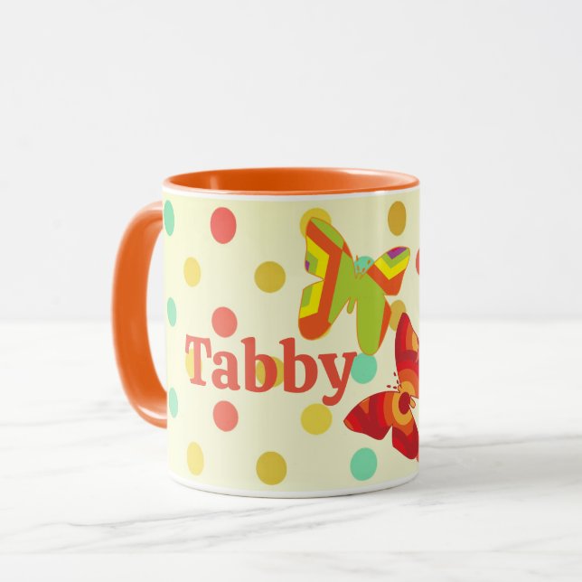 Boho 70's rand polka dot butterfly orange mugg (Framsida vänster)