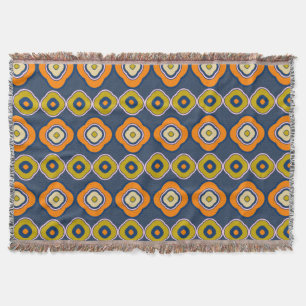 Boho 70s Retro Shapes Mönster Blue Orange  Filt