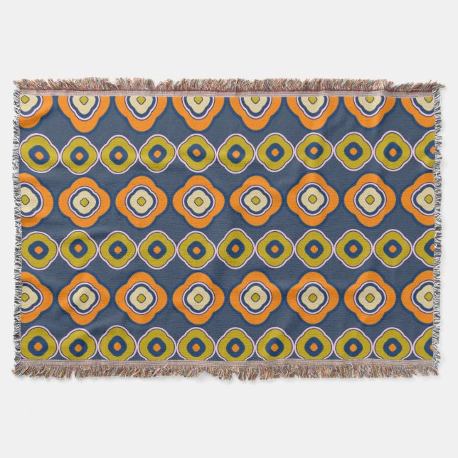 Boho 70s Retro Shapes Mönster Blue Orange  Filt (Framsidan)