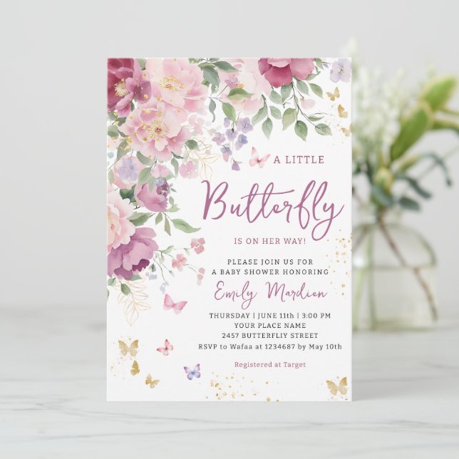 Boho A Little Butterfly Blommigt Girl Baby Shower Inbjudningar (Stående Fram)