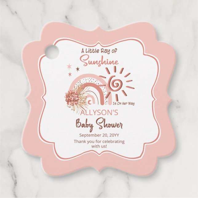 Boho A Little Ray of Sunshine Girl Baby Shower Gåvor Etiketter (Framsida)