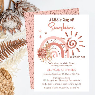 Boho A Little Ray of Sunshine Girl Baby Shower Inbjudningar