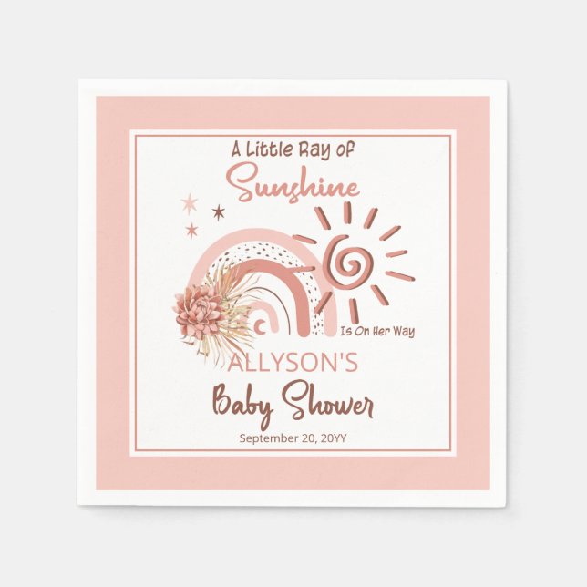 Boho A Little Ray of Sunshine Girl Baby Shower Pappersservett (Framsidan)