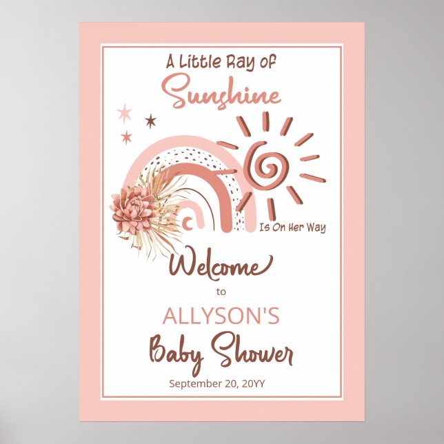 Boho A Little Ray of Sunshine Girl Baby Shower Poster (Framsidan)