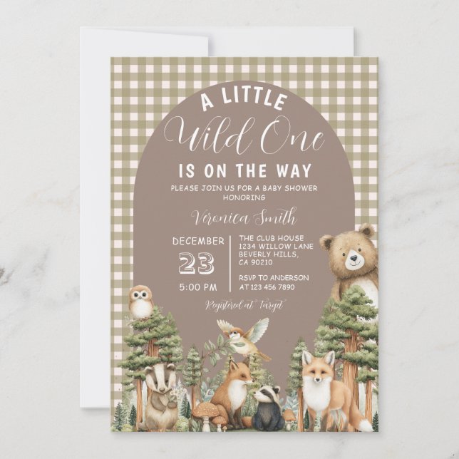 Boho A Little Wild One Baby Shower Forest Animals Inbjudningar (Framsida)