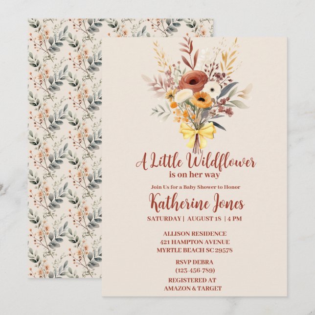 Boho A Little WildblomGirl Baby Shower Inbjudningar (Fram/baksida)