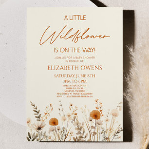 Boho A Little Wildblomme Vild Flower Baby Shower Inbjudningar
