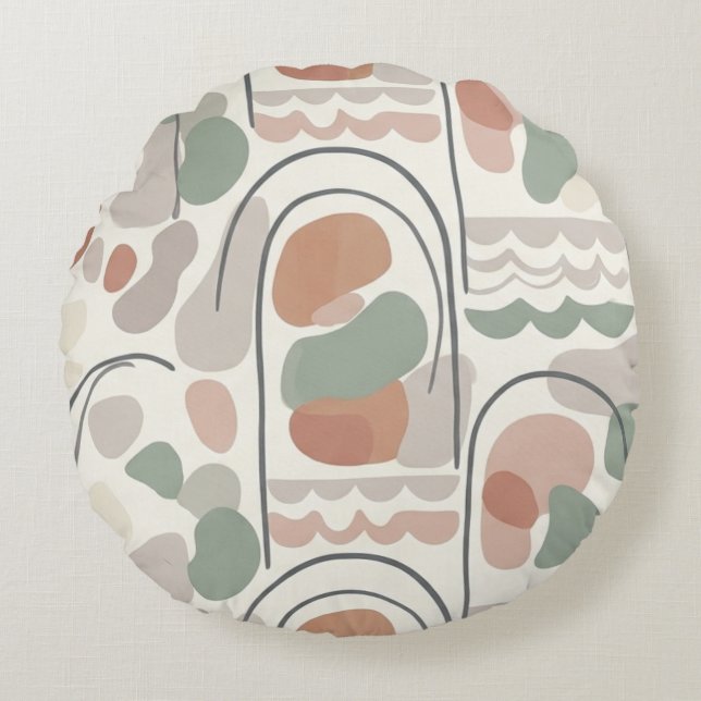Boho Abstract Organic Shape Pillow - Earthy Terrac Rund Kudde (Framsidan)