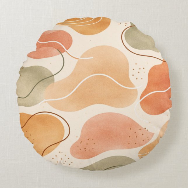 Boho Abstract Organic Shape Pillow - Earthy Terrac Rund Kudde (Framsidan)