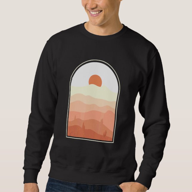 Boho Abstrakt Art Desert Sunset liggande Geometri Lång Ärmad Tröja (Framsida)
