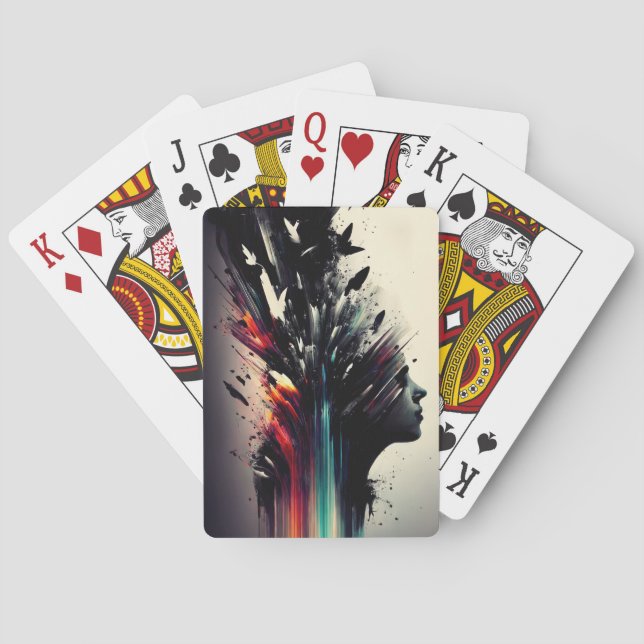 Boho abstrakt art med flicka ansikte casinokort (Baksidan)