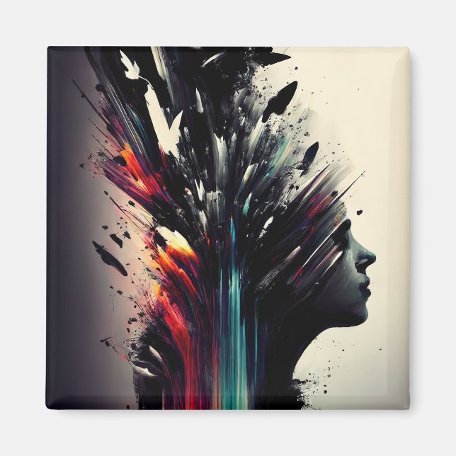 Boho abstrakt art med flicka ansikte magnet (Framsidan)