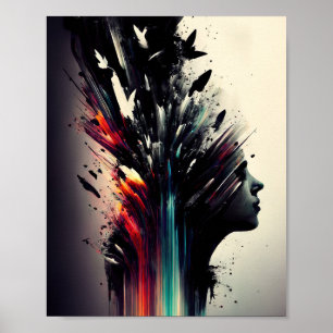 Boho abstrakt art med flicka ansikte poster