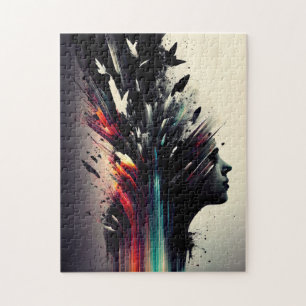 Boho abstrakt art med flicka ansikte pussel