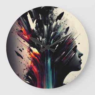 Boho abstrakt art med flicka ansikte stor klocka