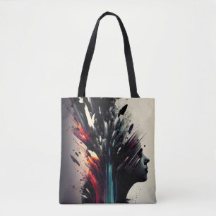 Boho abstrakt art med flicka ansikte tygkasse