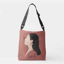 Boho Abstrakt Art Woman Illustration , Earthy Tone Axelväska