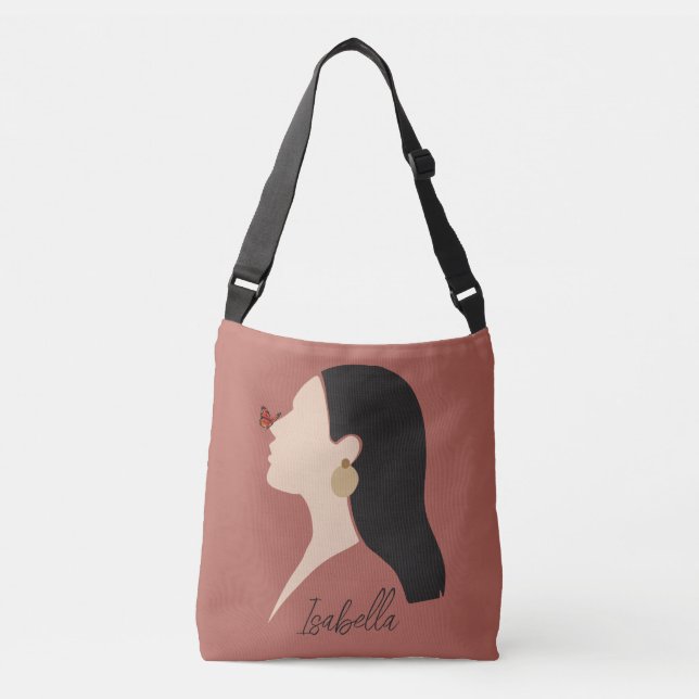Boho Abstrakt Art Woman Illustration , Earthy Tone Axelväska (Framsida)