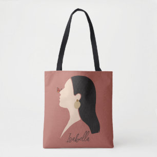 Boho Abstrakt Art Woman Illustration , Earthy Tone Tygkasse