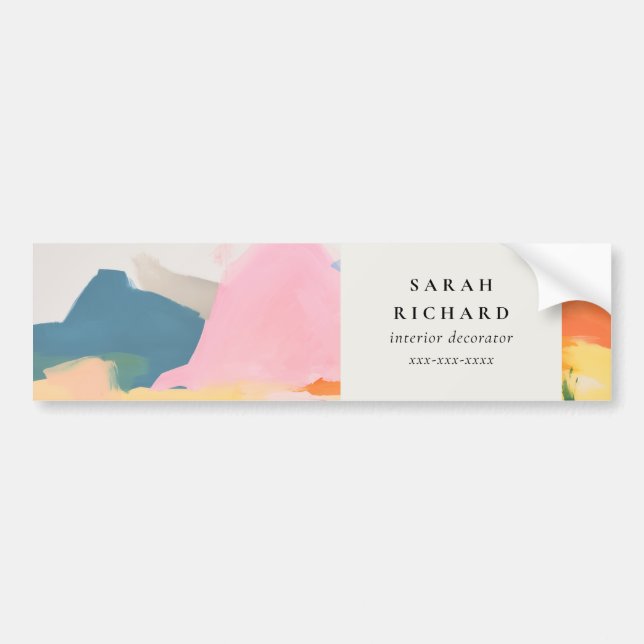 Boho Abstrakt Bergslandskap Rosa Blå Orange Bildekal (Framsidan)