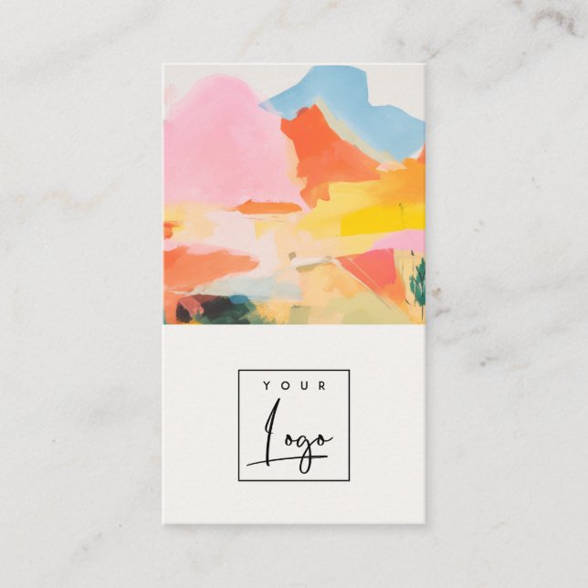 Boho Abstrakt Bergslandskap Rosa Blått Logo Visitkort (Framsida)