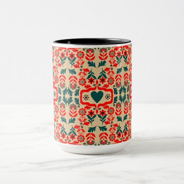 Boho Abstrakt Blomkonst Mugg (Center)