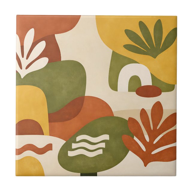 Boho Abstrakt Botanisk Konst Kakelplatta (Framsidan)