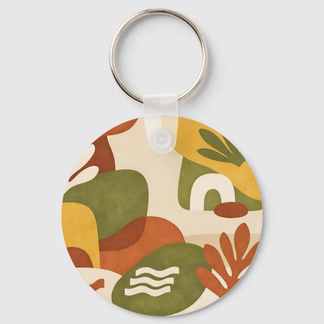 Boho Abstrakt Botanisk Konst Nyckelring (Framsida)