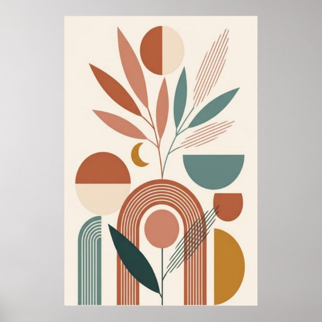 Boho Abstrakt Botanisk Retro Minimalistisk Konst  Poster (Framsidan)