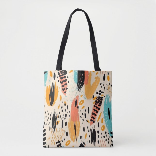 Boho Abstrakt Brushstroke Tote Bag - Trendig Artis Tygkasse (Framsida)