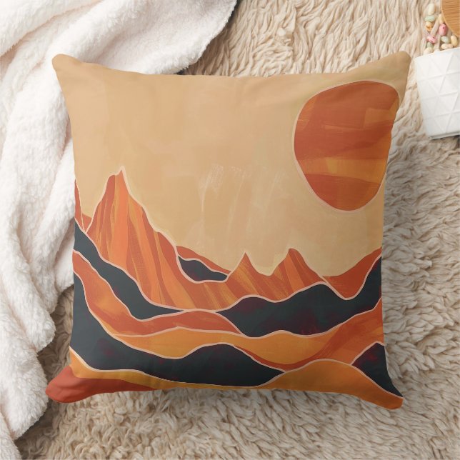 Boho Abstrakt Desert Ligcape med Sol minimalist Kudde (Filt)