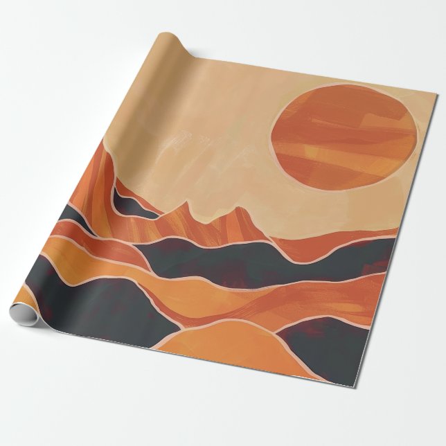 Boho Abstrakt Desert Ligcape med Sol minimalist Presentpapper (Utrullad)